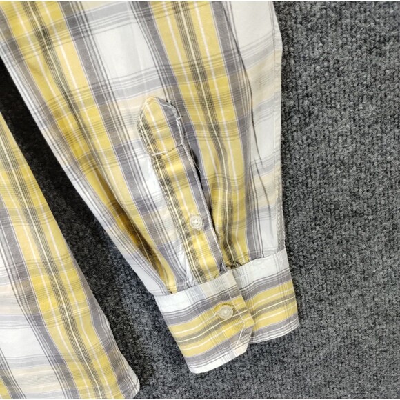 Red Camel Shirt Men's L Cotton Button Down Collar Long Sleeve Yellow Grey Plaid - Picture 7 of 12